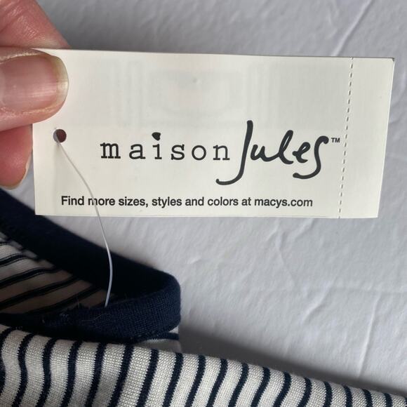 Maison Jules NWT Women's Sm Beach Nautical Navy Stripe Boho Lace Floral Tank Top - Picture 7 of 11